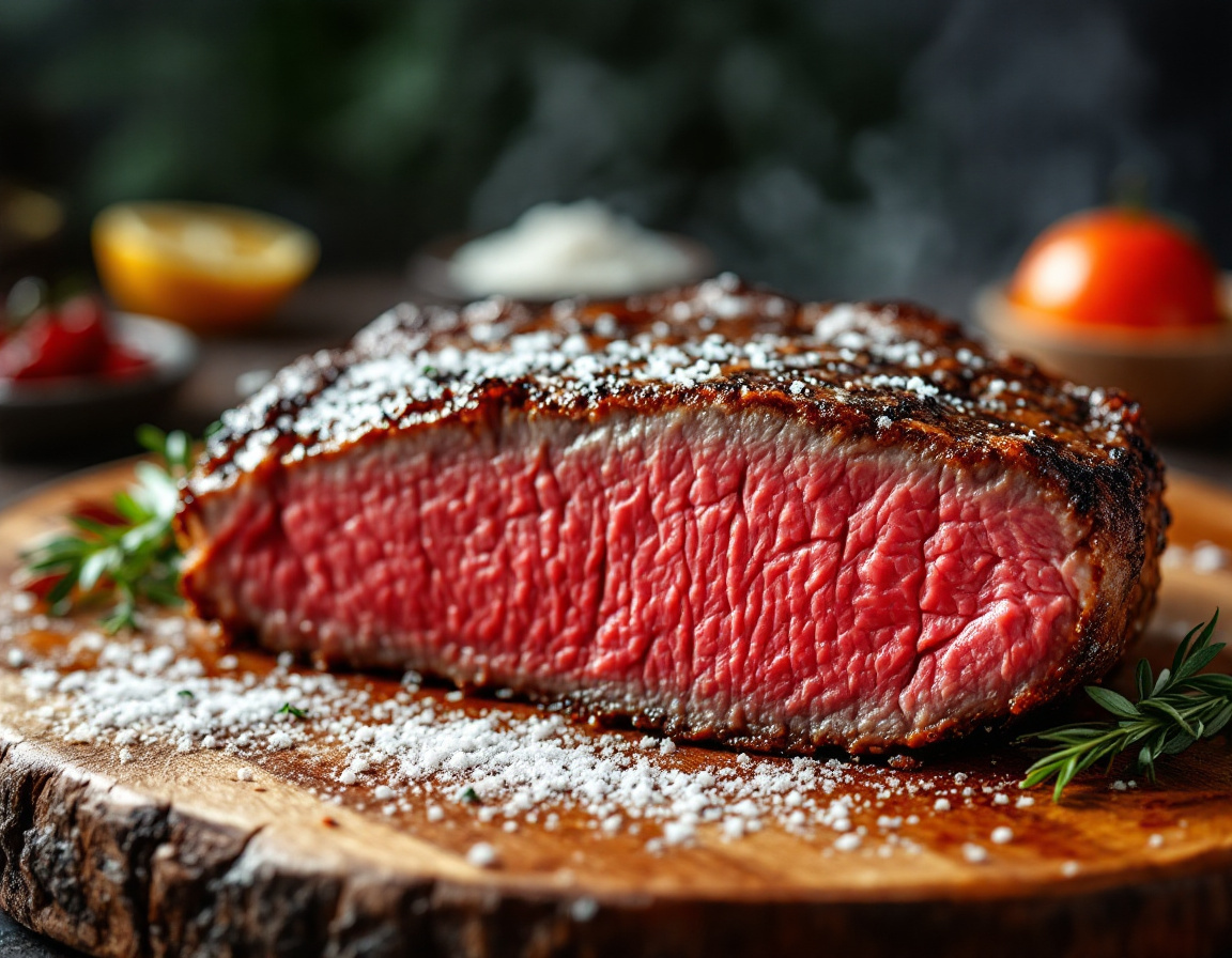 Brazilian picanha churrasco sliced thin showing pink interior with caramelized fat cap