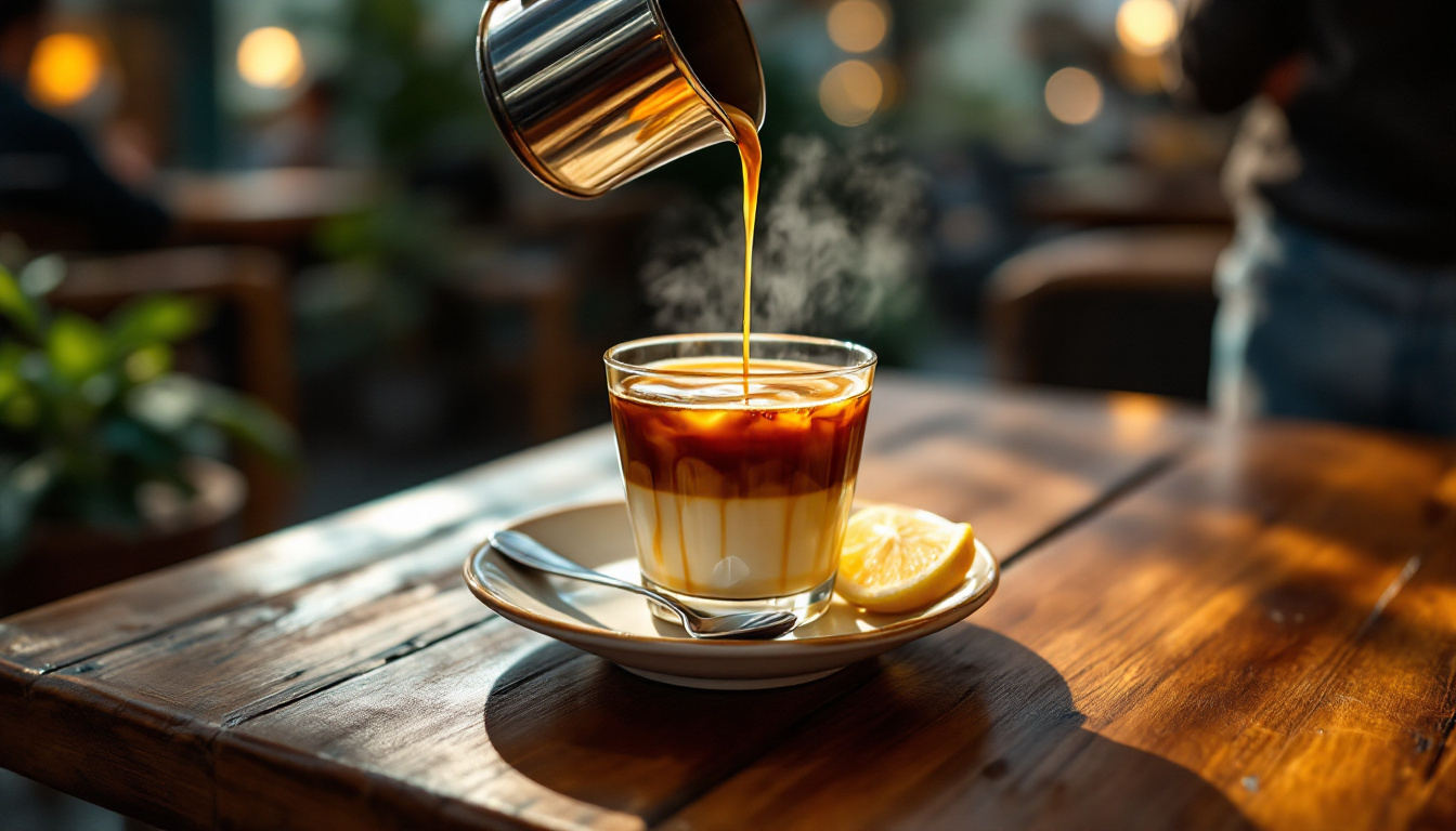 Vietnamese phin coffee dripping over sweetened condensed milk in Hanoi