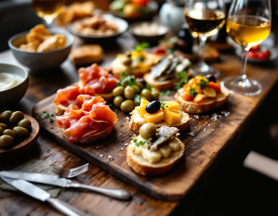 Spanish tapas bar with pintxos, jamon iberico and wine in San Sebastian style