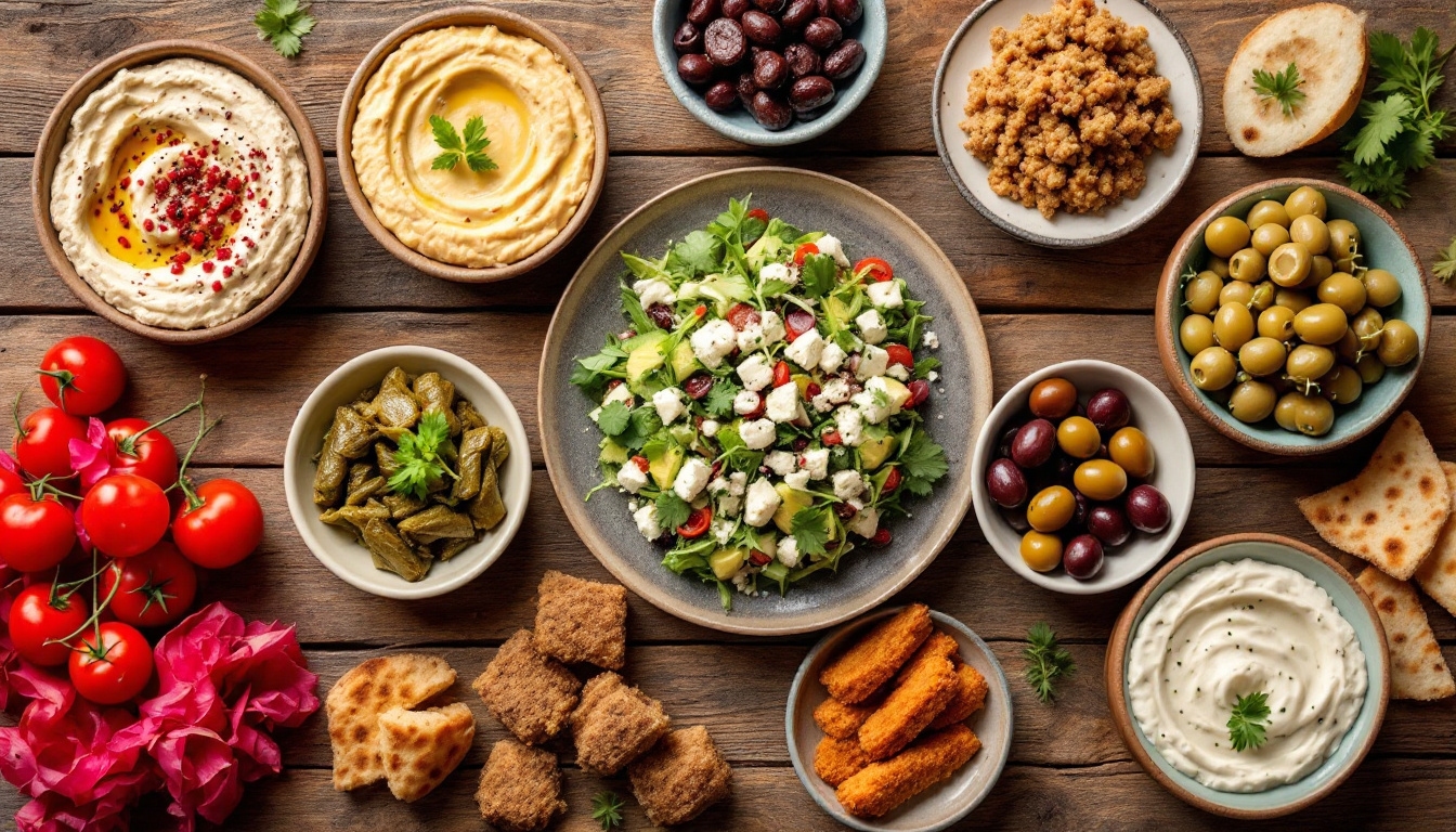The best food in Beirut: a generous Lebanese mezze table with hummus, tabbouleh and small plates