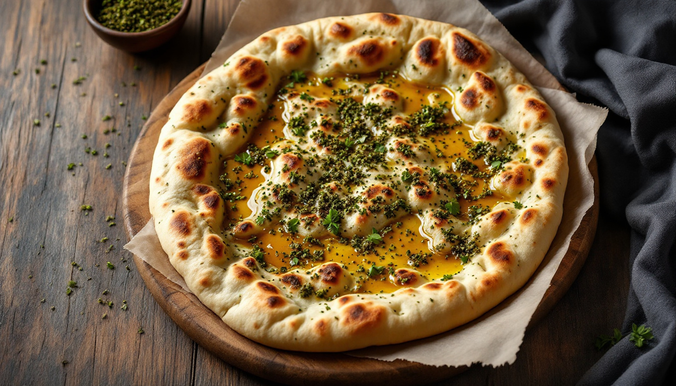 Manoushe, Lebanese zaatar flatbread fresh from the furn