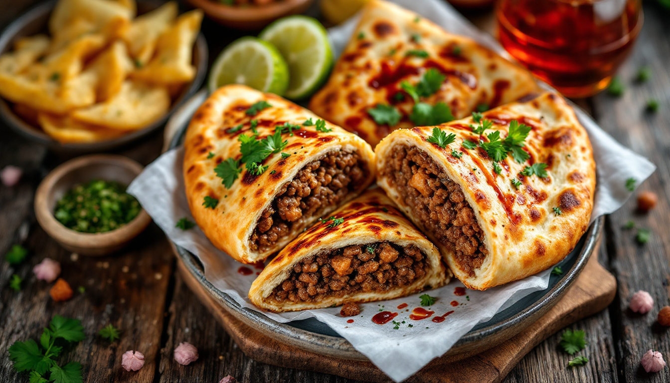 Hawawshi, spiced minced meat baked inside crisp baladi bread