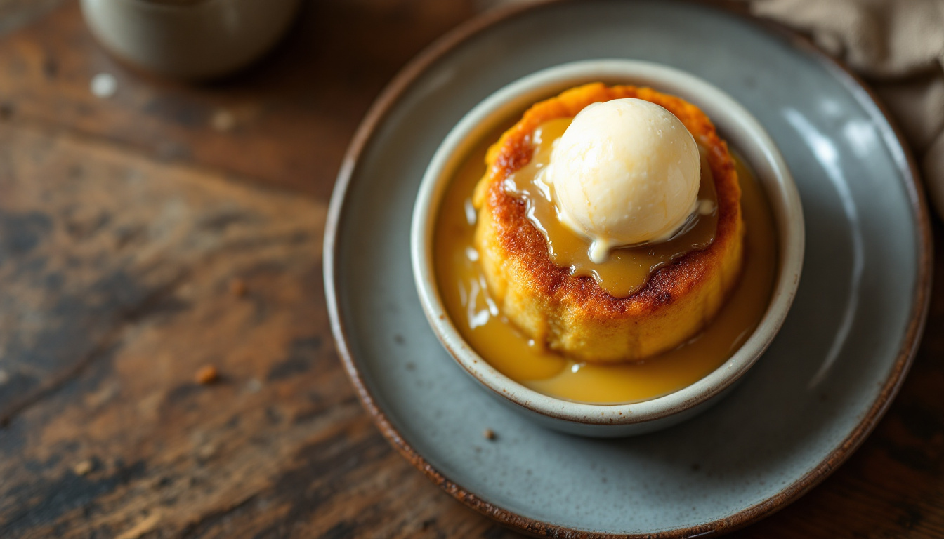 Malva pudding, a warm South African sponge pudding with cream sauce