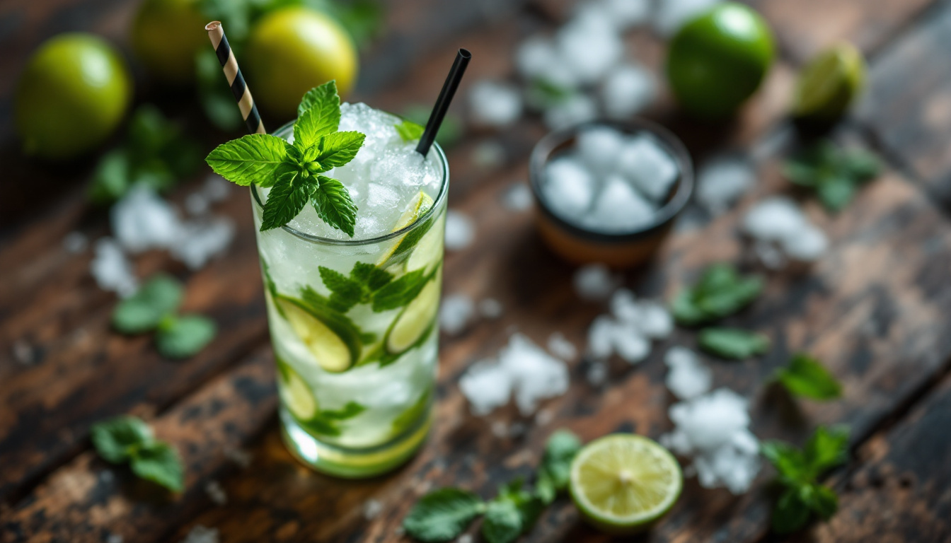 A classic Cuban mojito with mint and lime in old Havana