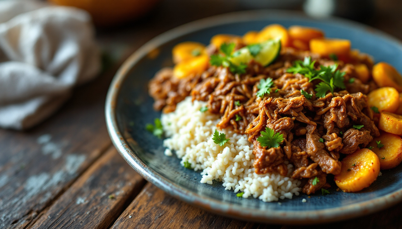 Cuban vaca frita, crispy pan-seared shredded beef with lime and sauteed onions