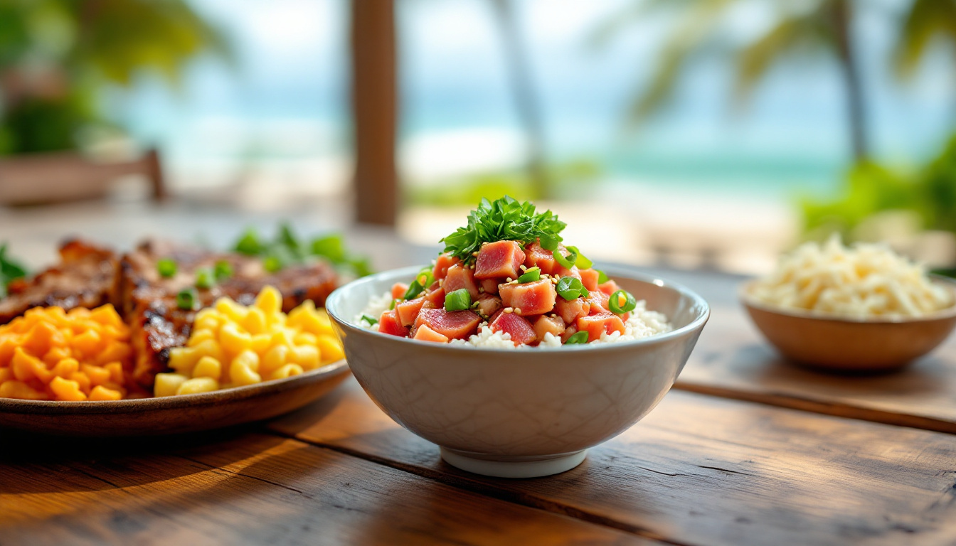 Best food in Hawaii: a fresh ahi poke bowl over rice with sesame and seaweed