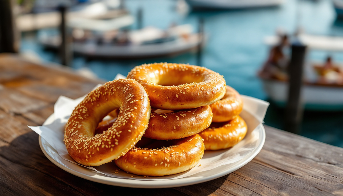 Simit, sesame bread rings on a red Istanbul street cart