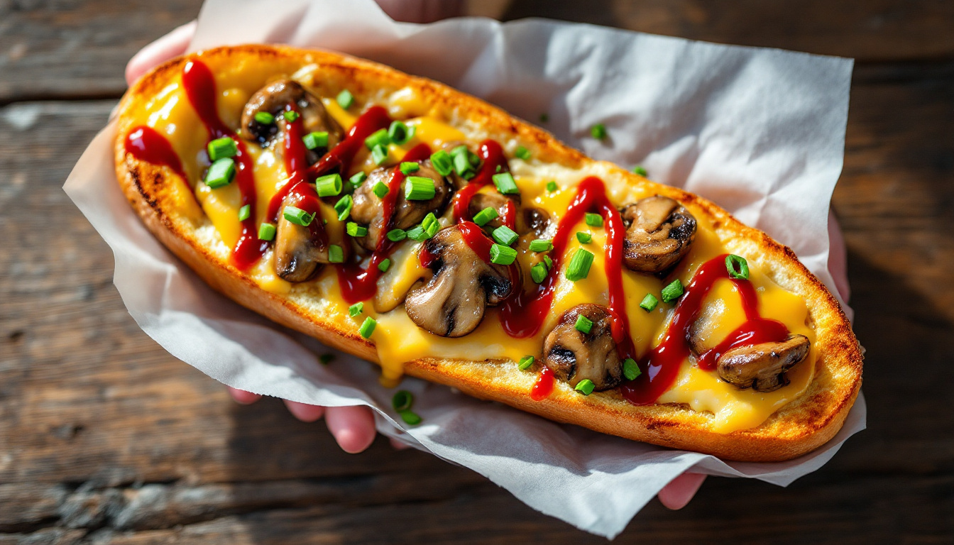 Zapiekanka, a toasted baguette with mushrooms and cheese from Plac Nowy in Krakow