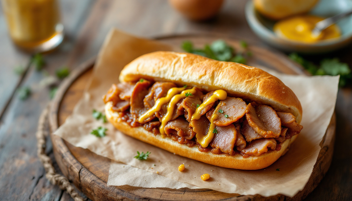 Bifana, a Lisbon marinated pork sandwich in a crusty roll