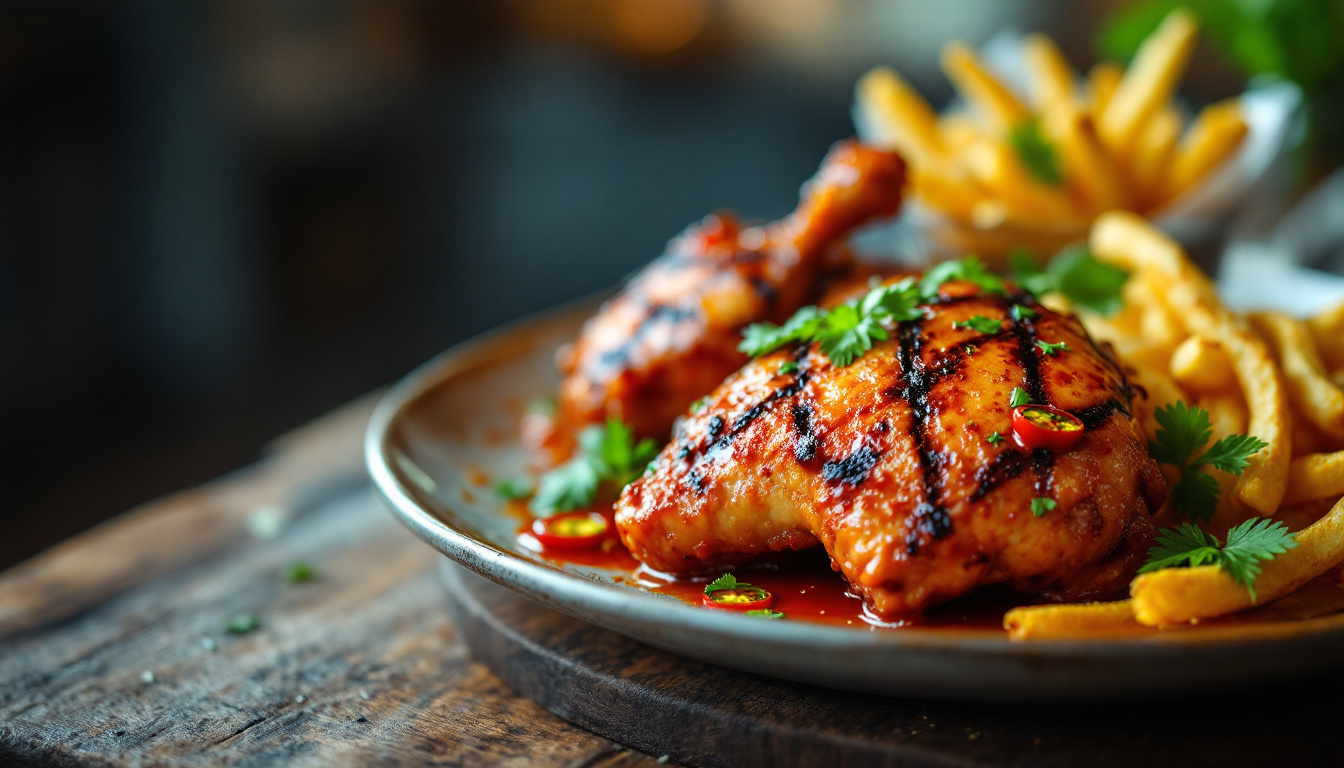 Portuguese frango piri-piri, grilled chicken with chili sauce