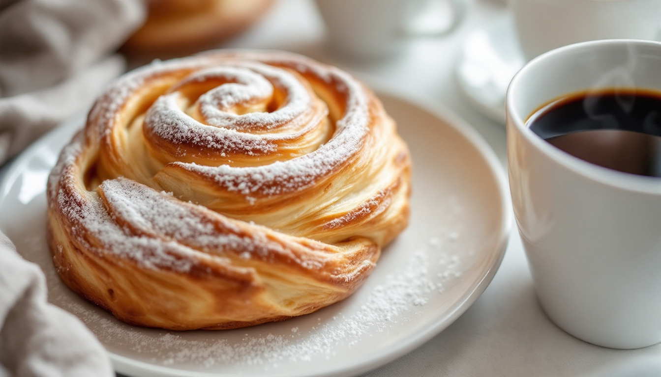 Mallorcan ensaïmada pastry dusted with icing sugar