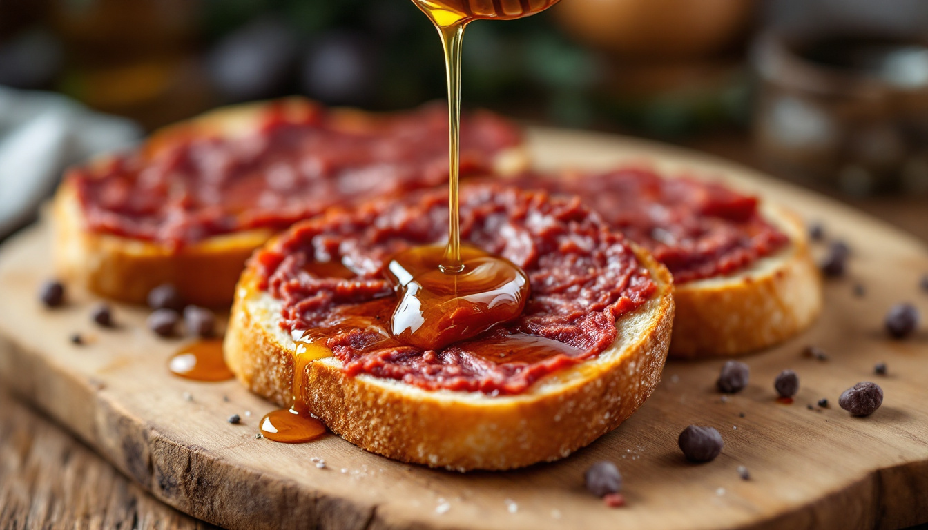 Mallorcan sobrassada spread on bread with honey