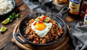 The best food in Manila: sizzling pork sisig with egg, calamansi and chili