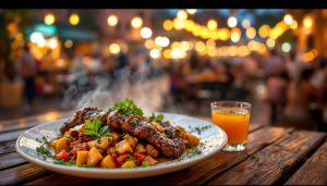 The best food in Marrakech: smoking night food stalls on Jemaa el-Fna square at dusk