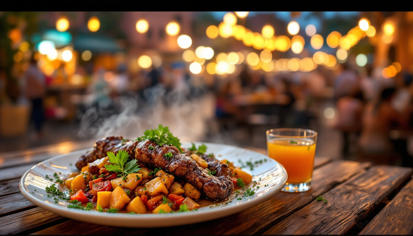 The best food in Marrakech: smoking night food stalls on Jemaa el-Fna square at dusk