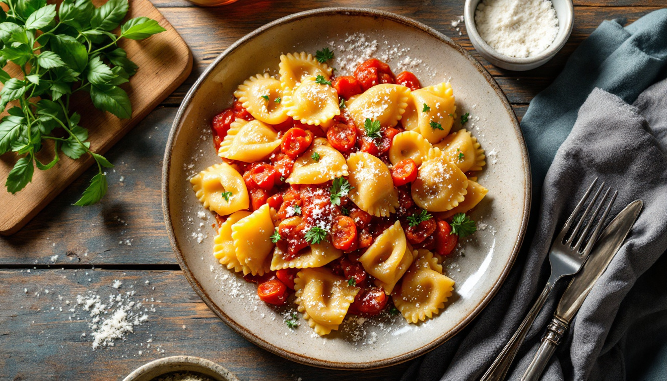 Sardinian culurgiones pasta with the wheat-ear pleat and tomato sauce