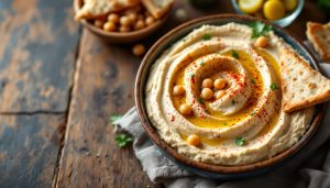 The best food in Tel Aviv: a bowl of warm hummus with chickpeas and pita