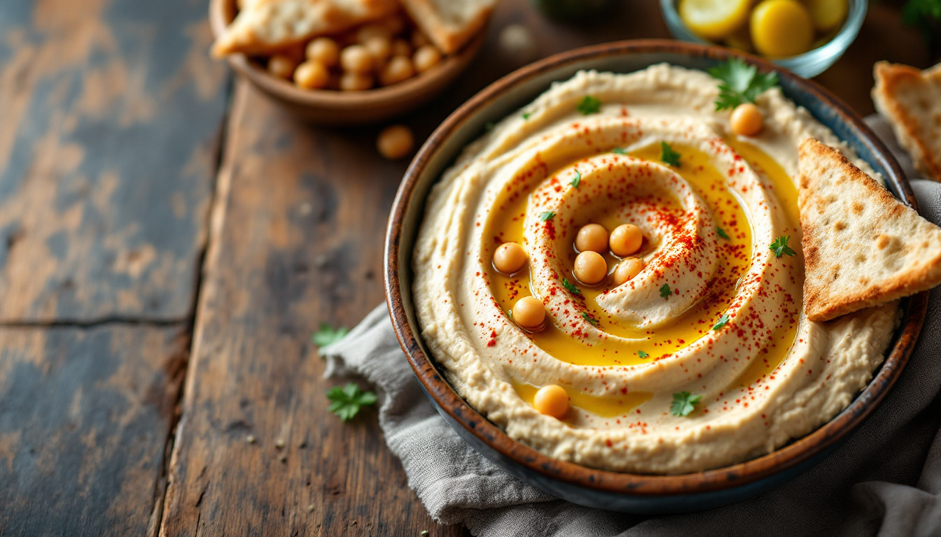 The best food in Tel Aviv: a bowl of warm hummus with chickpeas and pita