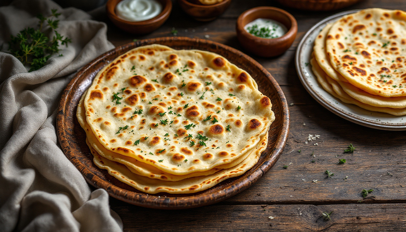 Lavash flatbread baking against the wall of a clay tonir oven