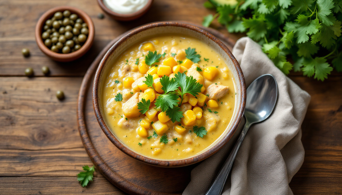 Ajiaco, Bogota three-potato chicken soup with corn, capers and cream