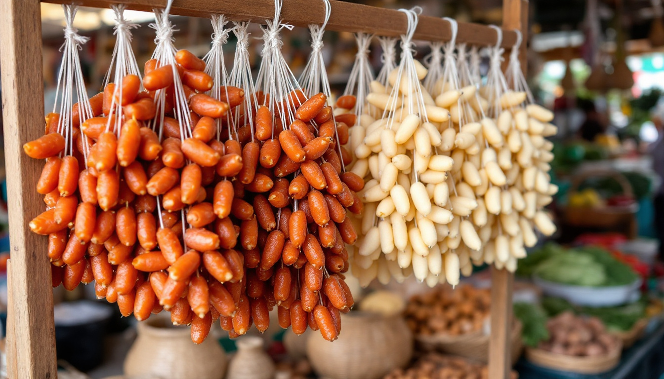 Georgian churchkhela, walnuts on a string coated in grape must