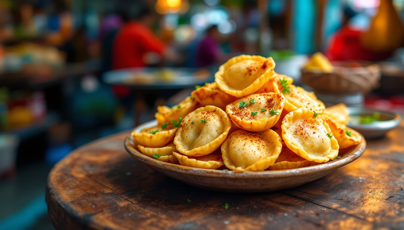 Pani puri street food shells with spiced water at a Mumbai market stall