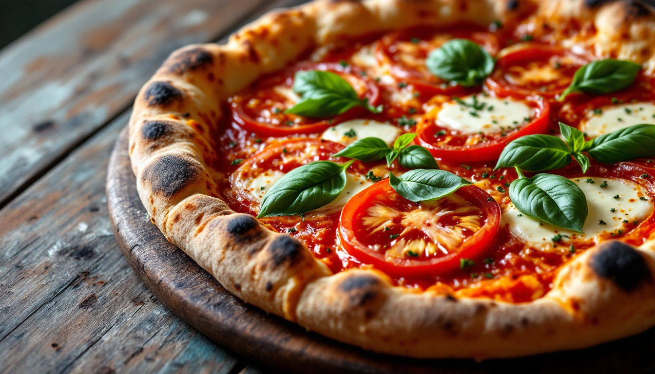 Neapolitan pizza margherita with a charred puffy crust, buffalo mozzarella, San Marzano tomato and basil
