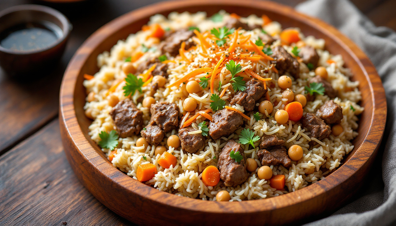 Plov, Central Asian rice pilaf with lamb and carrots