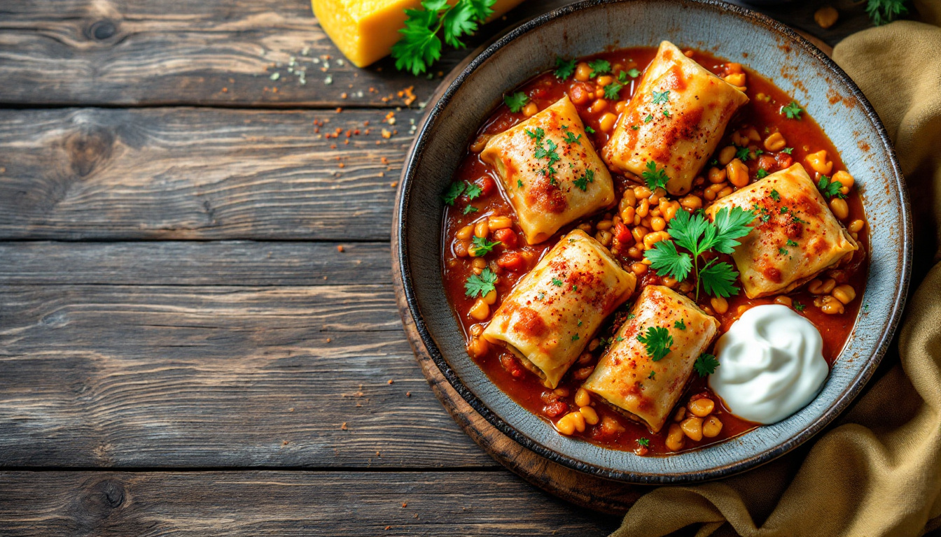 The best food to eat in Romania: sarmale cabbage rolls with sour cream and mamaliga