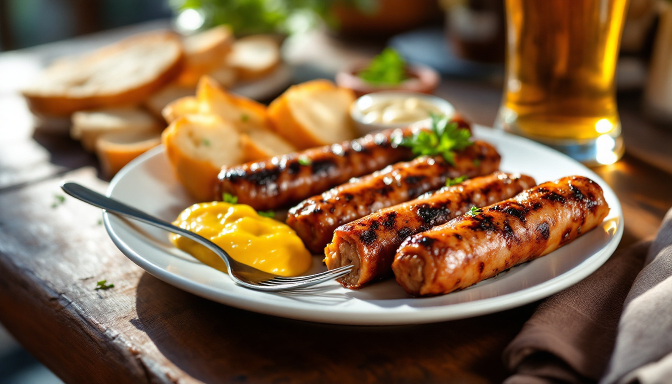 Mici, Romanian grilled skinless minced rolls with mustard and bread