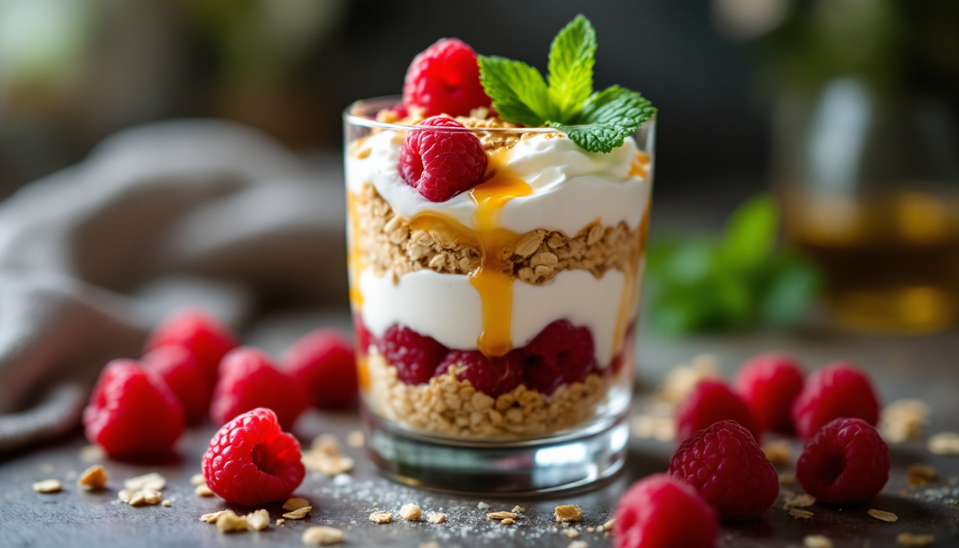 Cranachan, Scottish dessert with cream, oats, raspberries and whisky