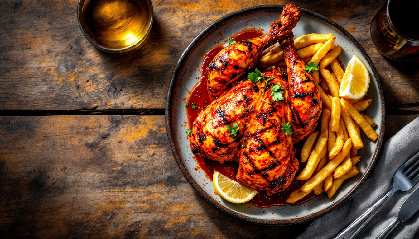Peri-peri chicken, flame-grilled and glazed in fiery sauce, South Africa