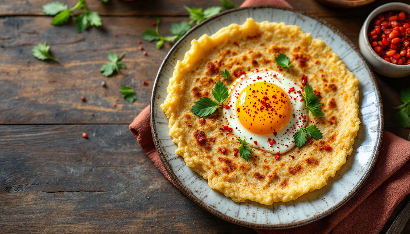 A Sri Lankan egg hopper, a crisp bowl-shaped pancake with a soft egg center