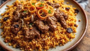 The best food to eat in the UAE: machboos, spiced rice with lamb on a sharing platter