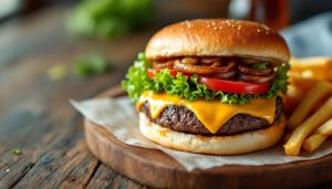 Classic American cheeseburger with fries, among the best food to eat in the USA
