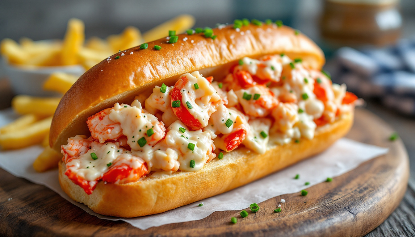 A New England lobster roll in a buttered split-top bun