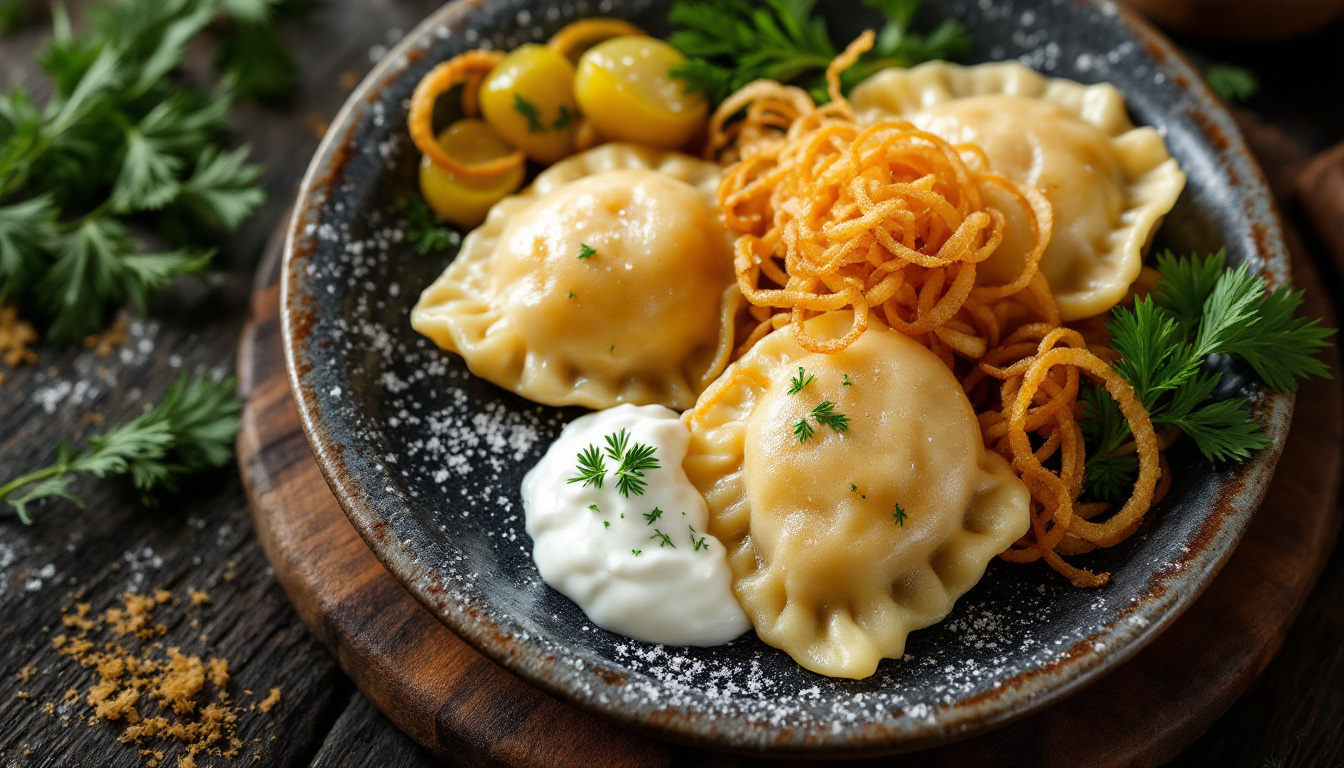 Varenyky, Ukrainian dumplings with sour cream and fried onions