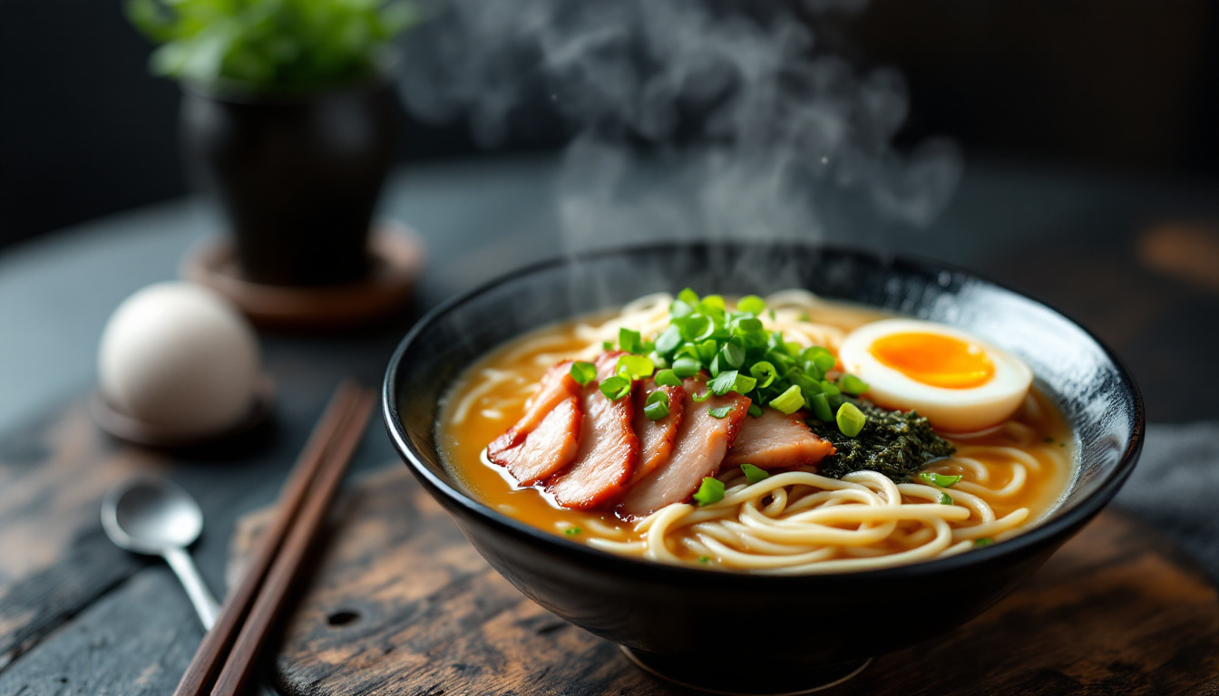 Tonkotsu ramen, a Japanese pork bone noodle soup
