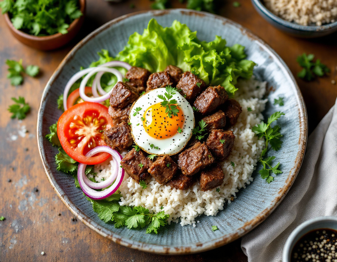 Lok lak, one of the best foods to eat in Cambodia, beef with lime and black pepper dip