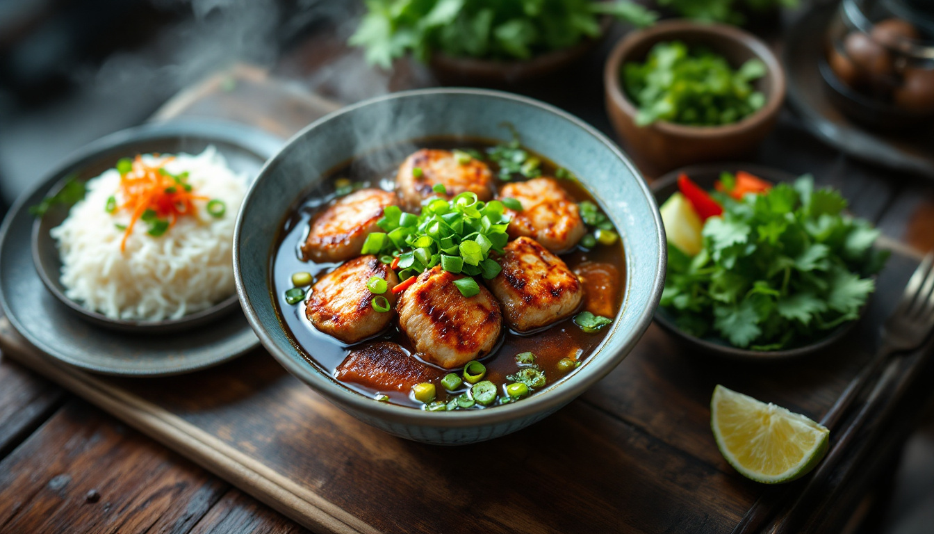 Hanoi bun cha grilled pork with fish-sauce broth, rice vermicelli and herbs