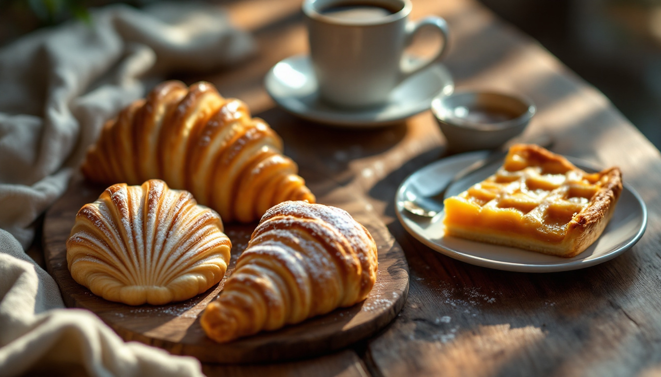 Neapolitan pastries: a shell-shaped sfogliatella and a slice of pastiera tart with an espresso