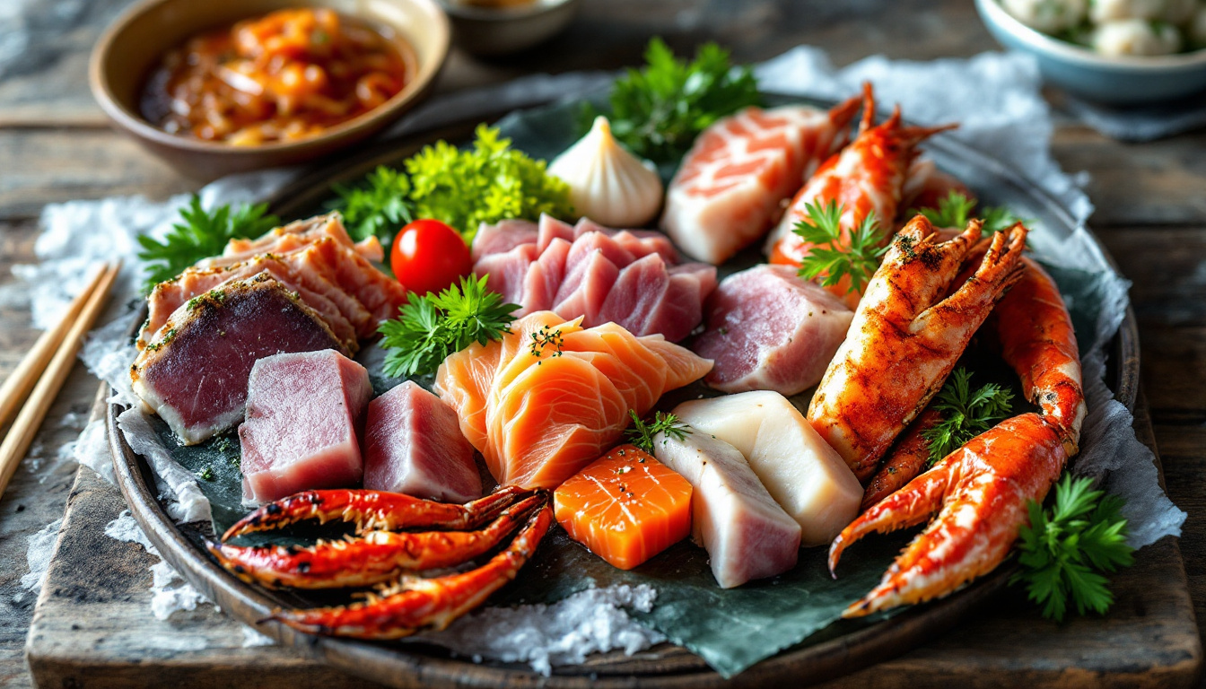Fresh sashimi and grilled seafood at Kuromon Market in Osaka