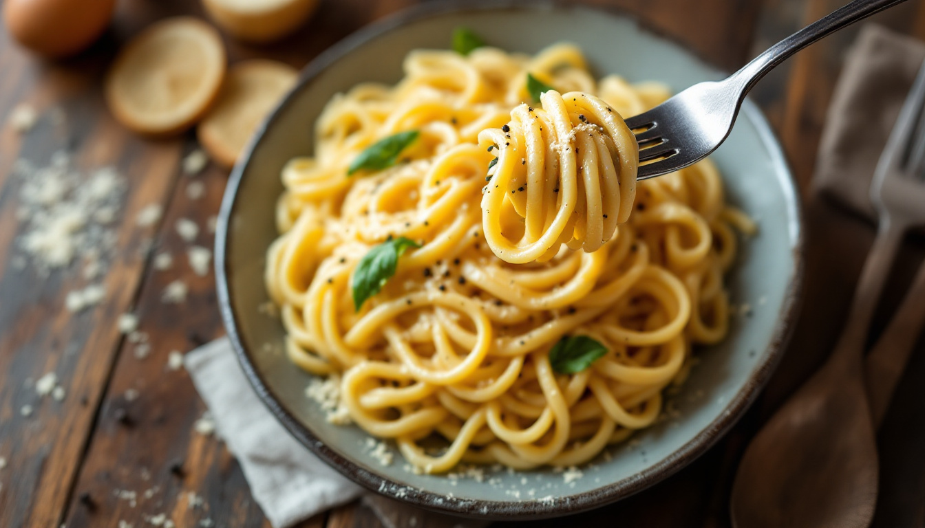Cacio e pepe Roman pasta with pecorino and black pepper in a trattoria