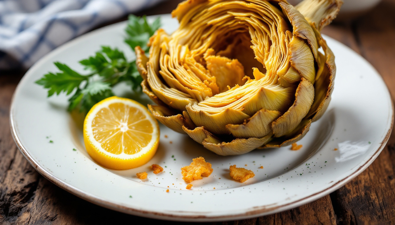 Carciofi alla giudia deep-fried whole artichoke, Rome Jewish Ghetto specialty