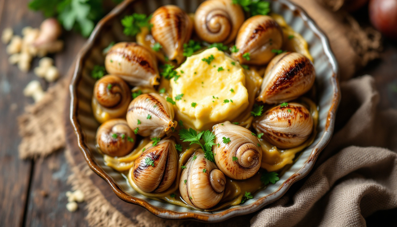 French escargot baked in shells with garlic parsley butter